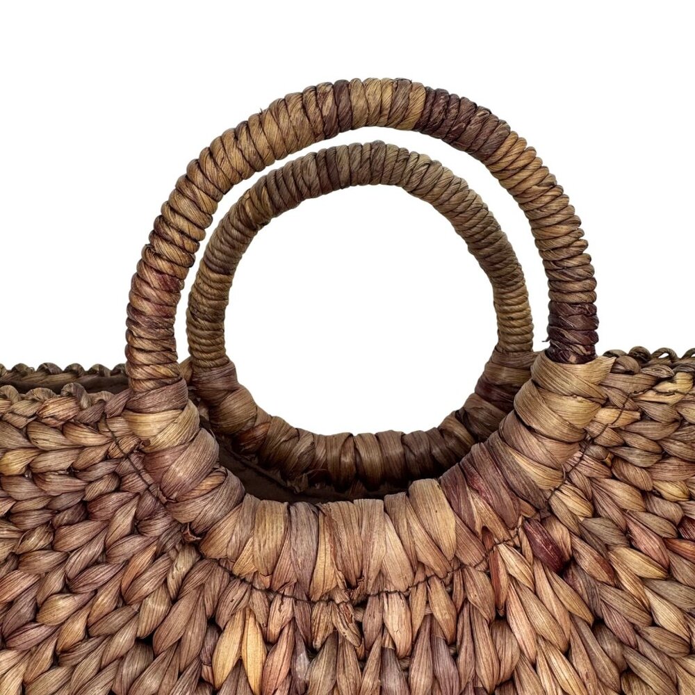 Xhilaration Handwoven Half-Moon Straw Bag Circular Handles Tropical Vacation - Picture 2 of 8